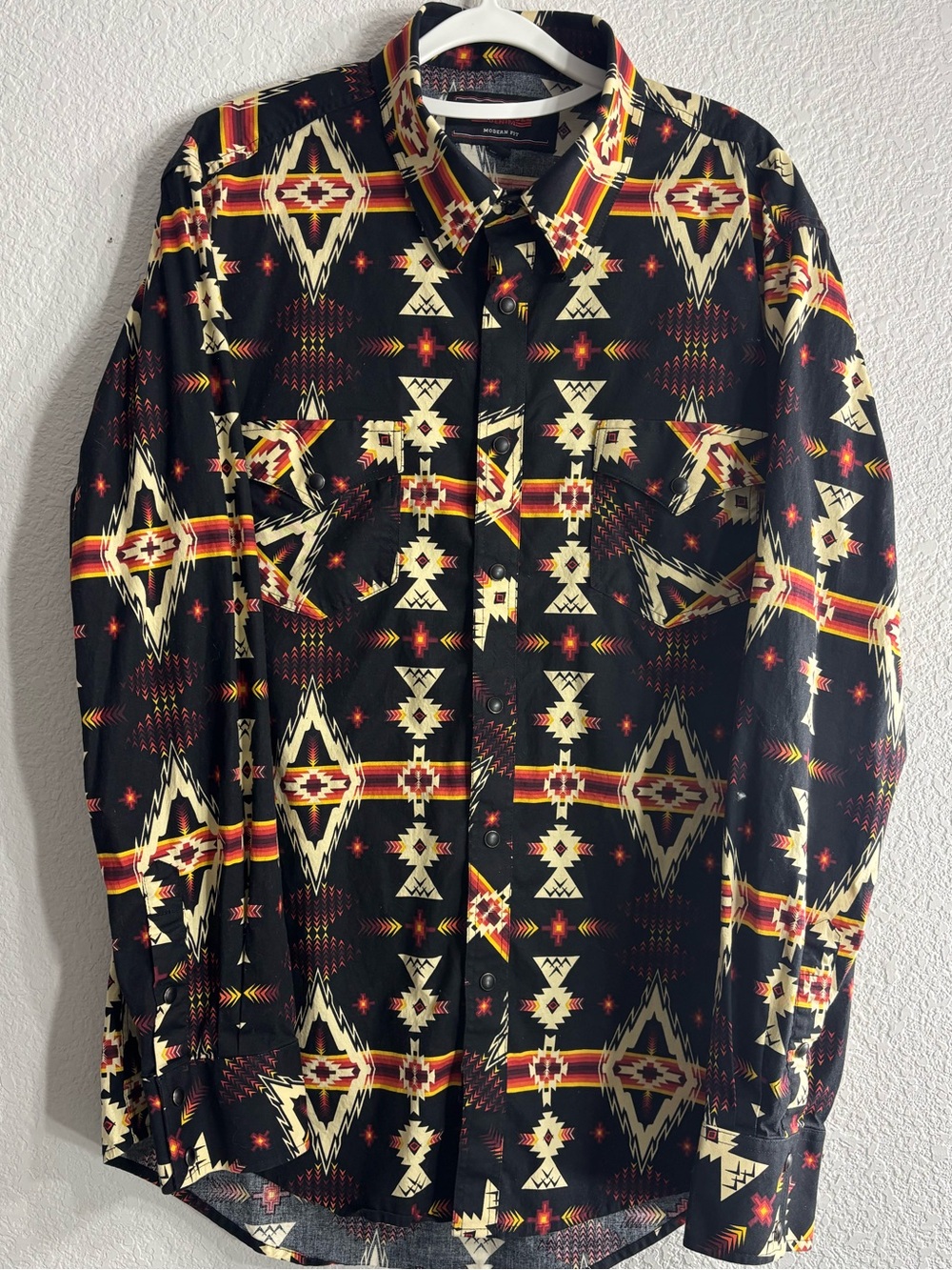 Rock & Roll Denim Cowboy Aztec Print Pearl Snap Button-Down Men Western Shirt L
